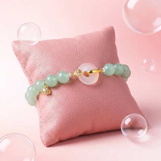 Aventurine &amp; White Agate Ping An Kou Bracelet | C268