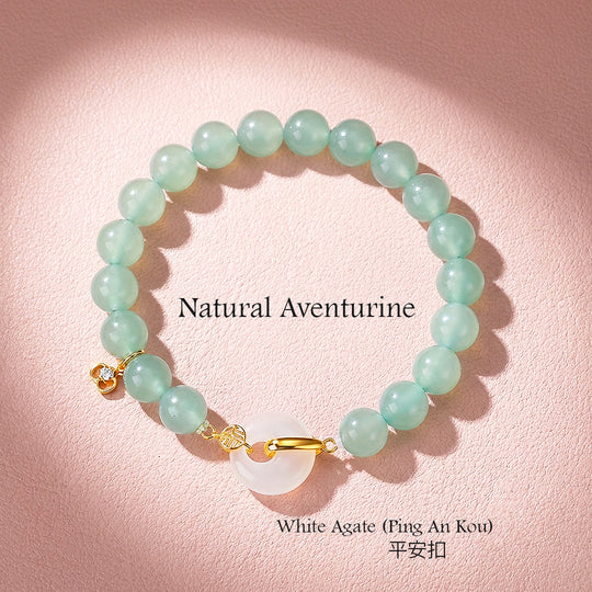 Aventurine &amp; White Agate Ping An Kou Bracelet | C268