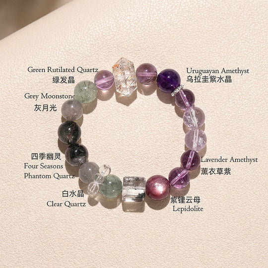 Amethyst, Rutilated Quartz, Moonstone &amp; Phantom Quartz | C278