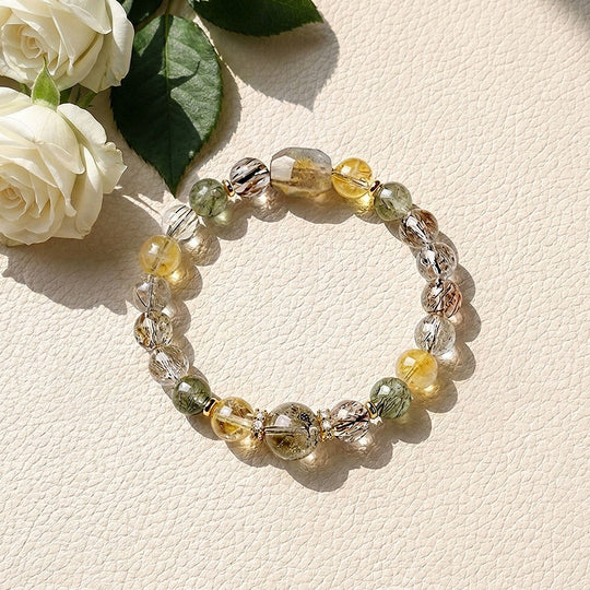 Grey Moonstone, Green Rutilated Quartz, Black Gold Super Seven &amp; Yellow Tower Quartz | C279