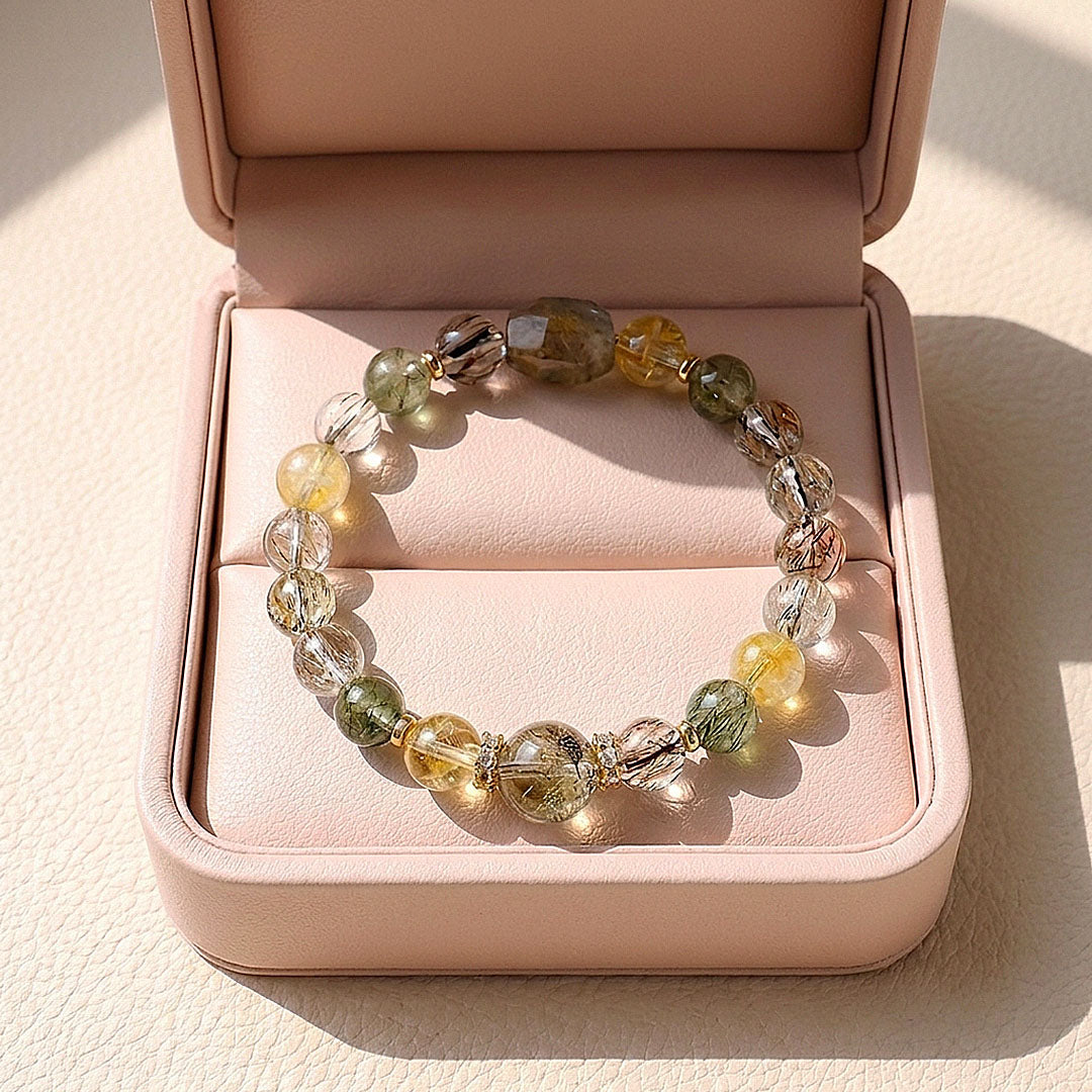 Grey Moonstone, Green Rutilated Quartz, Black Gold Super Seven &amp; Yellow Tower Quartz | C279