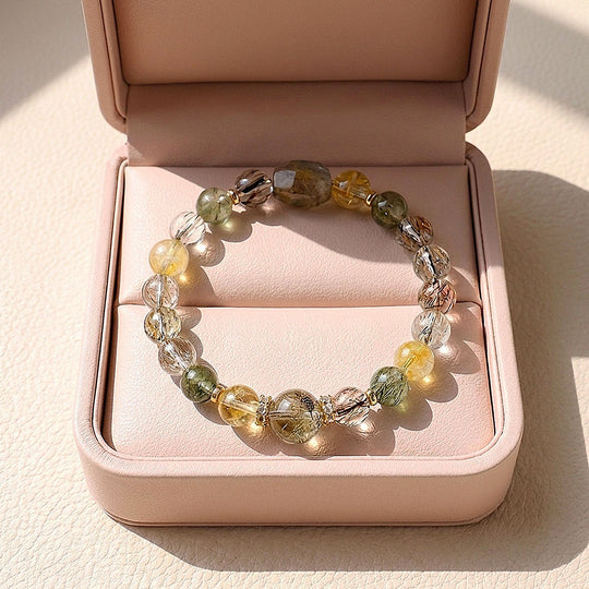 Grey Moonstone, Green Rutilated Quartz, Black Gold Super Seven &amp; Yellow Tower Quartz | C279