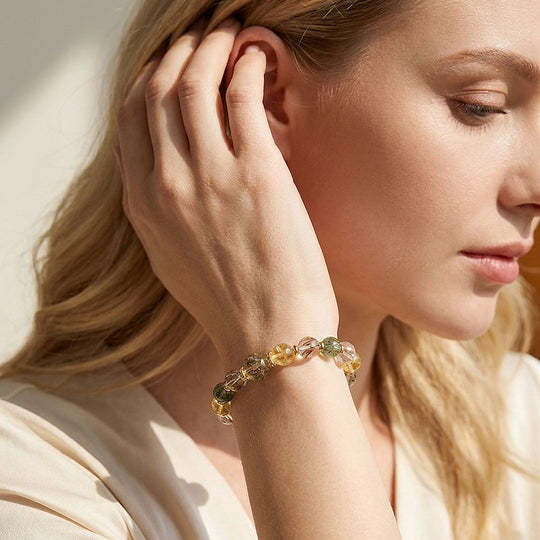 Grey Moonstone, Green Rutilated Quartz, Black Gold Super Seven &amp; Yellow Tower Quartz | C279