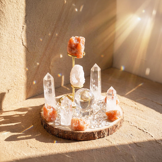 Sunstone &amp; Clear Quartz Crystal Array | CE8007