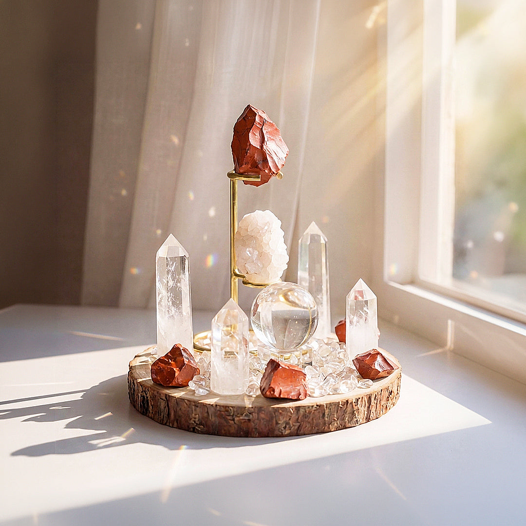 Red Jasper &amp; Clear Quartz Crystal Array | CE8010