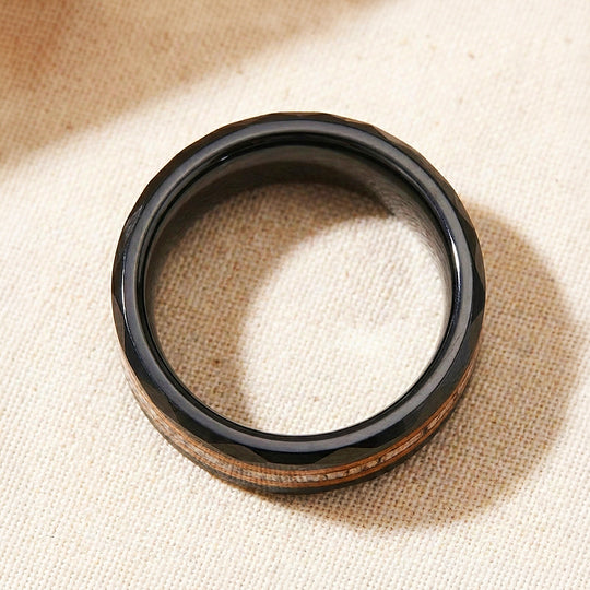 Canyon Grain Hammered Wood Antler Inlay Black Tungsten Carbide Ring - Ring | Singapore Jewellery, Wedding Rings &amp; Gifts | Same Day Delivery | Tiara.com.sg