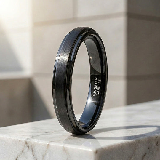 Carbonight | Black Brushed Stepped Edge Tungsten Carbide | Men&