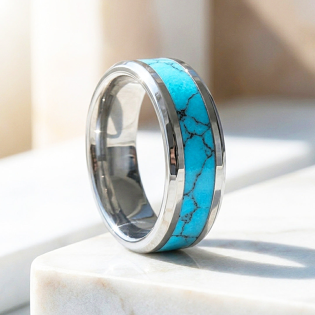 Caspian | Turquoise Simulant Inlay Tungsten Ring | Men&