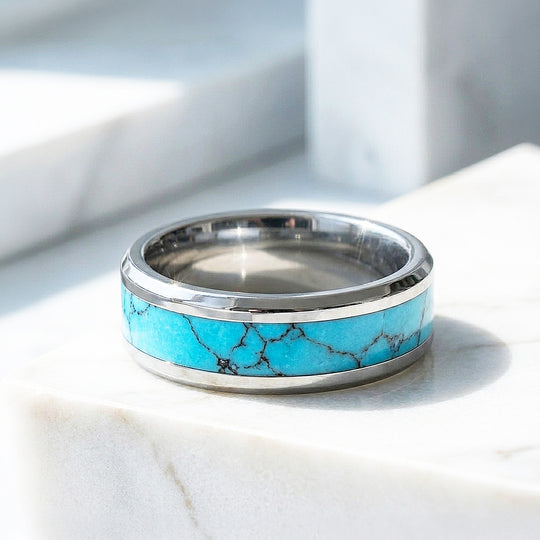 Caspian | Turquoise Simulant Inlay Tungsten Ring | Men&