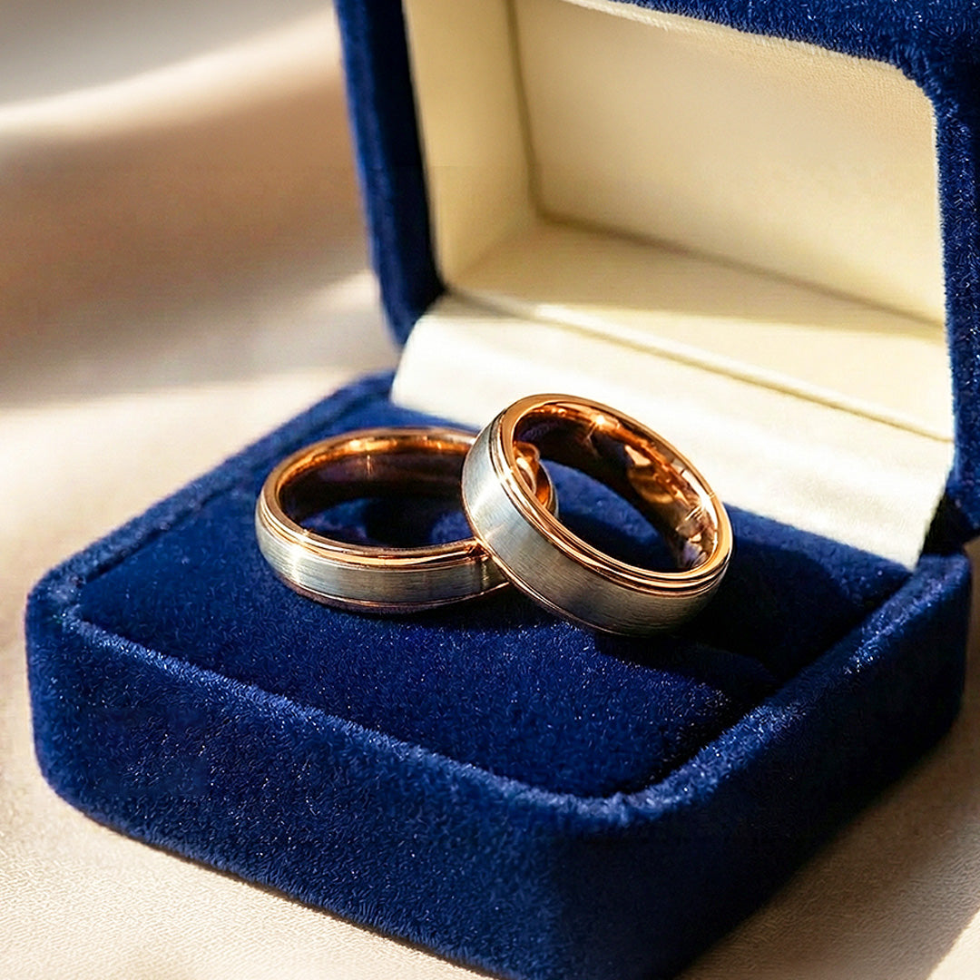 Celest Rose | Tungsten Couple Rings | Silver Wedding Bands - Ring | Singapore Jewellery, Wedding Rings & Gifts | Same Day Delivery | Tiara.com.sg