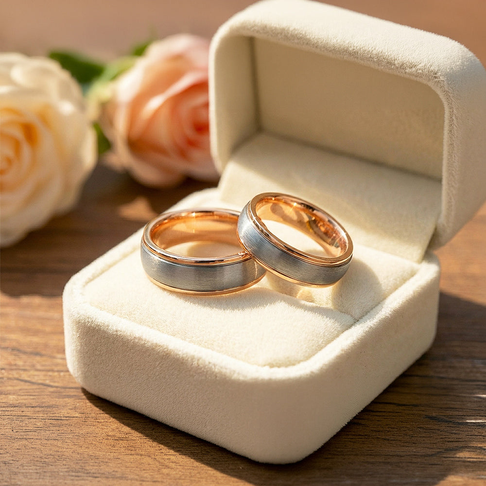 Celest Rose | Tungsten Couple Rings | Silver Wedding Bands - Ring | Singapore Jewellery, Wedding Rings & Gifts | Same Day Delivery | Tiara.com.sg