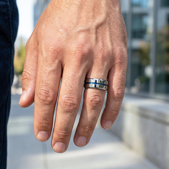 Chasin Polished Blue Groove Tungsten Carbide Ring - Ring | Singapore Jewellery, Wedding Rings &amp; Gifts | Same Day Delivery | Tiara.com.sg