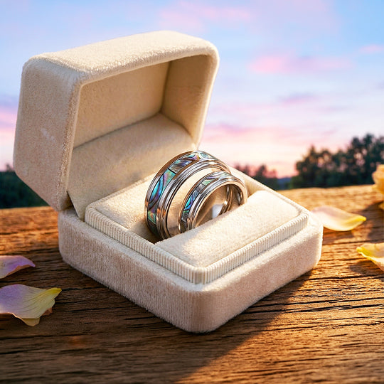Cinnabar | Tungsten Couple Rings | Silver Opal Wedding Bands - Ring | Singapore Jewellery, Wedding Rings &amp; Gifts | Same Day Delivery | Tiara.com.sg