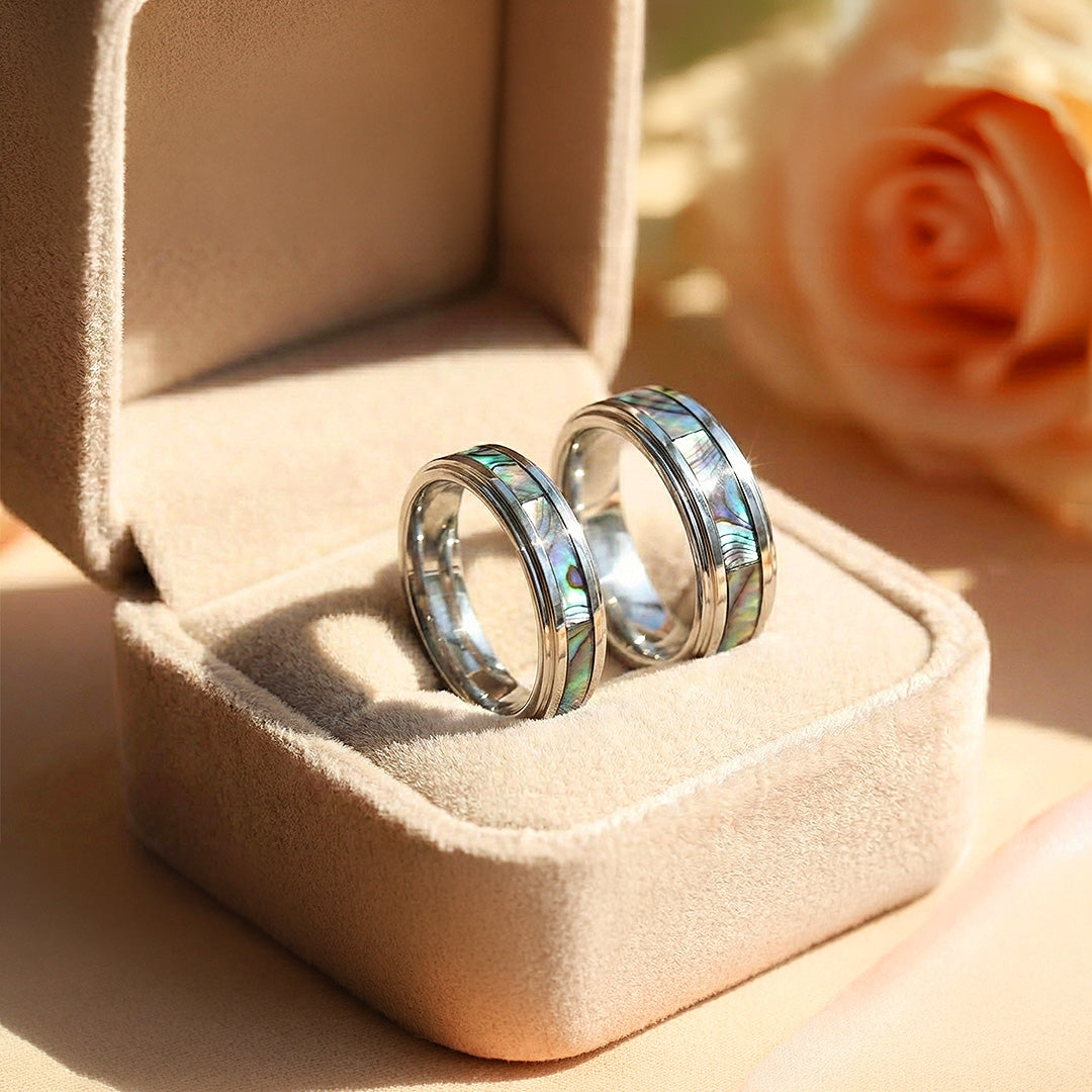 Cinnabar | Tungsten Couple Rings | Silver Opal Wedding Bands - Ring | Singapore Jewellery, Wedding Rings & Gifts | Same Day Delivery | Tiara.com.sg
