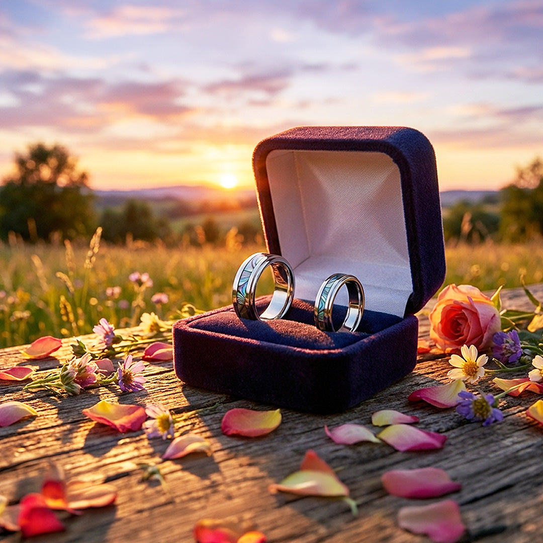 Cinnabar | Tungsten Couple Rings | Silver Opal Wedding Bands - Ring | Singapore Jewellery, Wedding Rings &amp; Gifts | Same Day Delivery | Tiara.com.sg