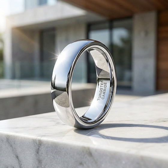 Classic Silver Polished Tungsten Carbide Ring