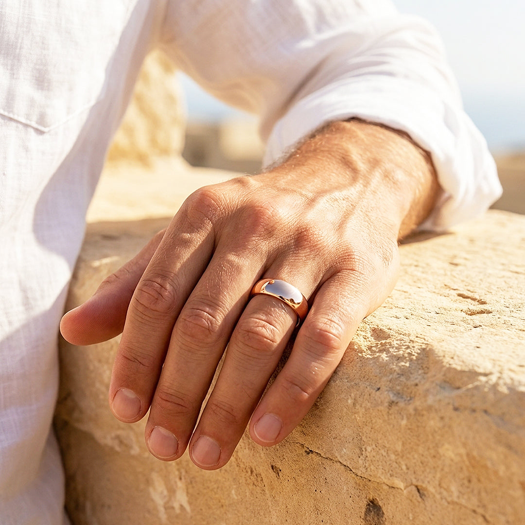 Clint | High Polish Rose Gold Dome Profile Tungsten Carbide | Men&