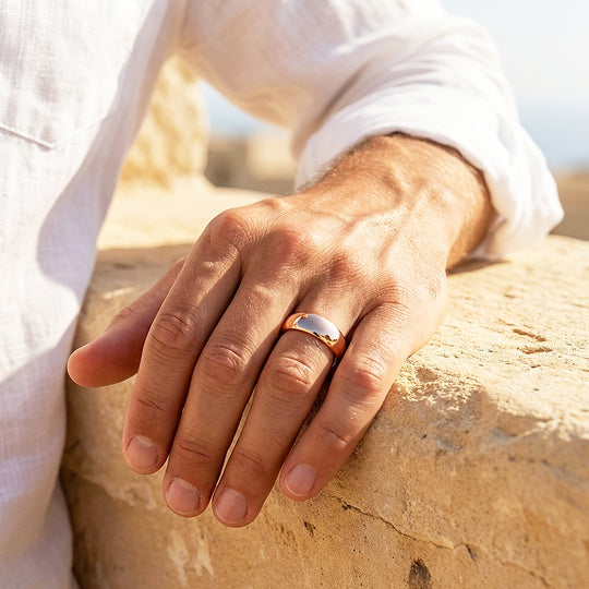 Clint | High Polish Rose Gold Dome Profile Tungsten Carbide | Men&