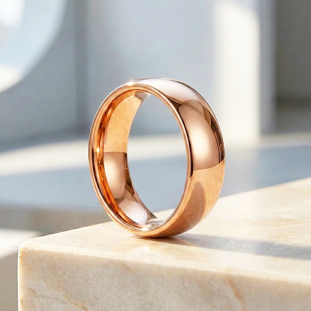 Clint | High Polish Rose Gold Dome Profile Tungsten Carbide | Men&