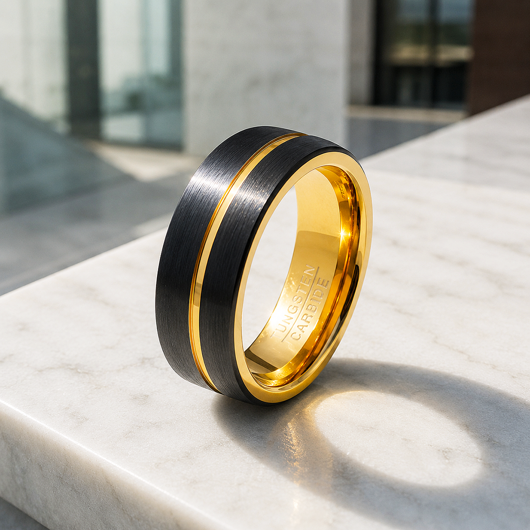 Cole | Brushed Black Gold Groove Tungsten Carbide Men&