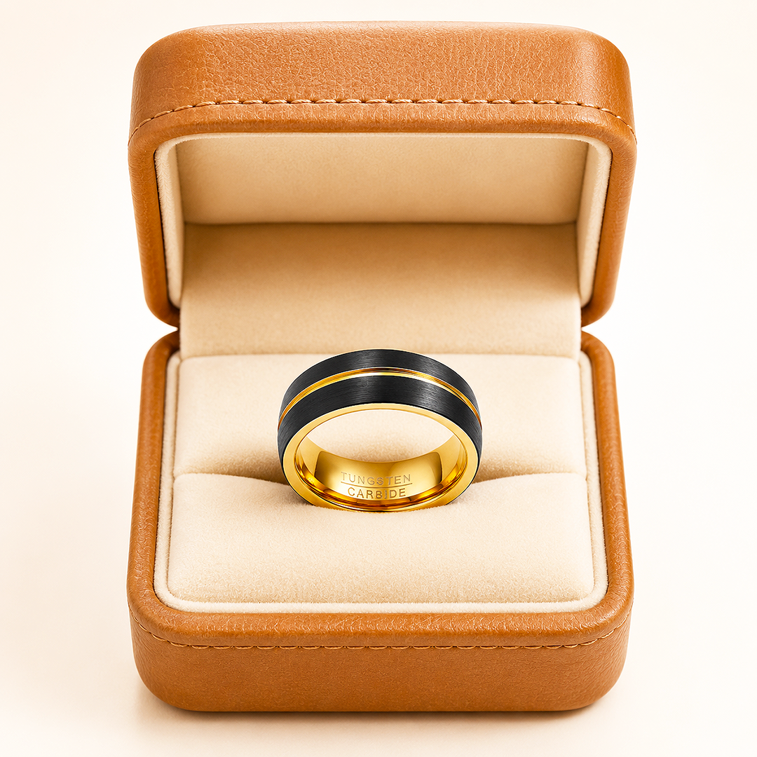 Cole | Brushed Black Gold Groove Tungsten Carbide Men&