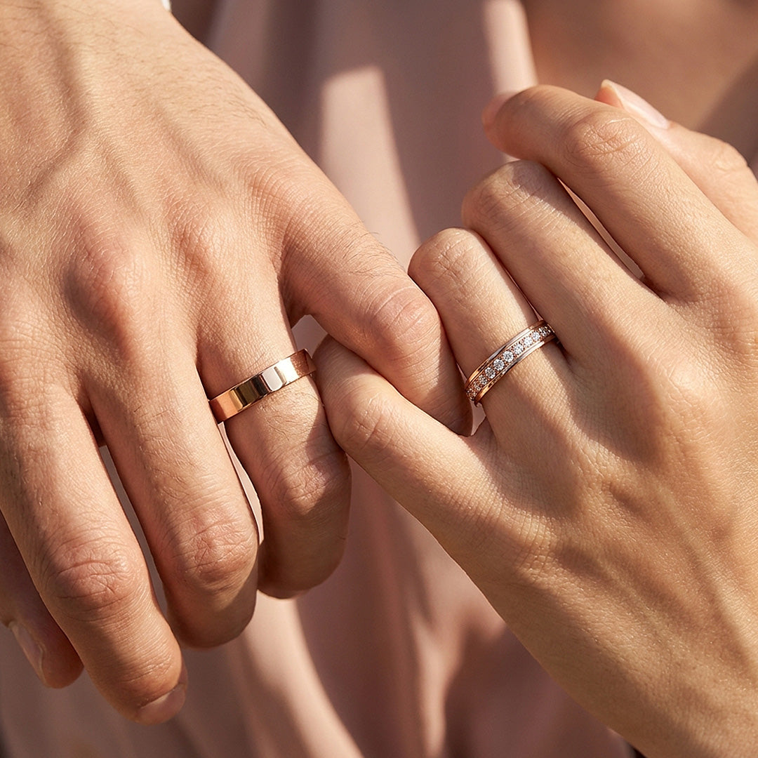 Connection | High-Polished Full Eternity and Plain Band Flat Wedding Band