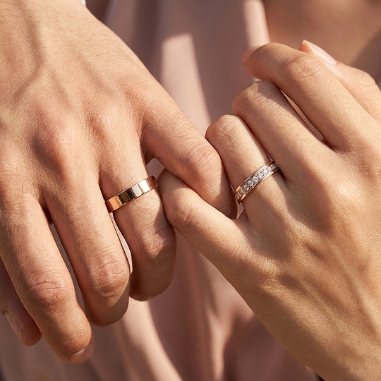 Connection | High-Polished Full Eternity and Plain Band Flat Wedding Band