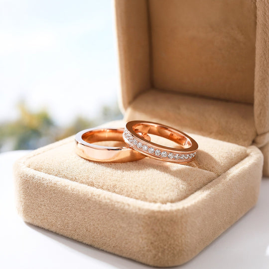 Connection | High-Polished Full Eternity and Plain Band Flat Wedding Band