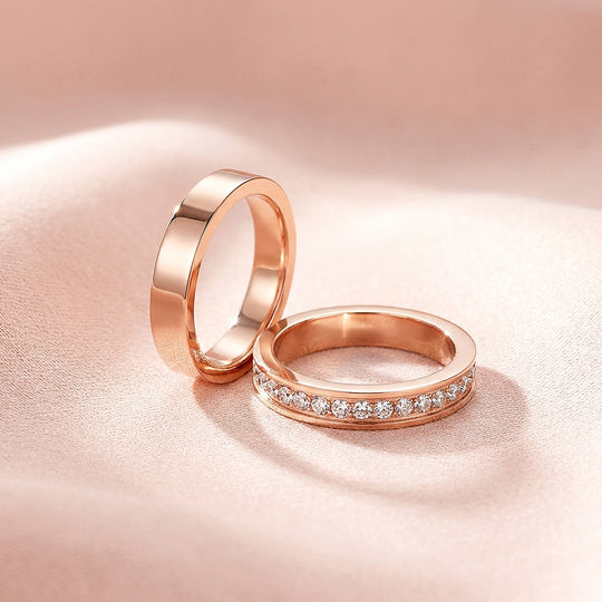 Connection | High-Polished Full Eternity and Plain Band Flat Wedding Band