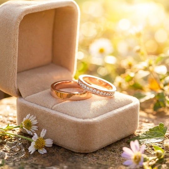 Connection | High-Polished Full Eternity and Plain Band Flat Wedding Band