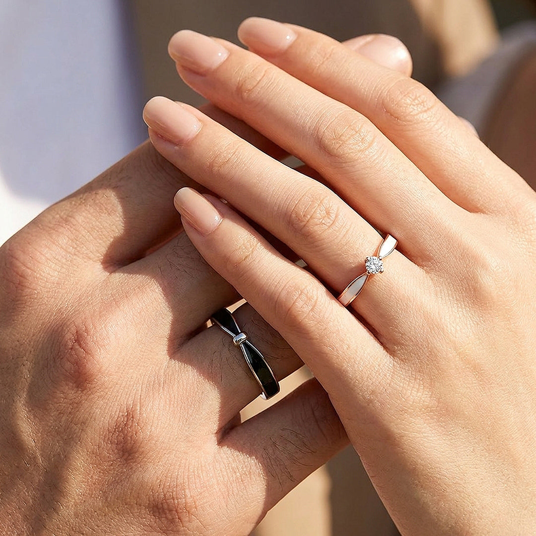 Black &amp; White Enamel Inlay Couple Rings | Destiny