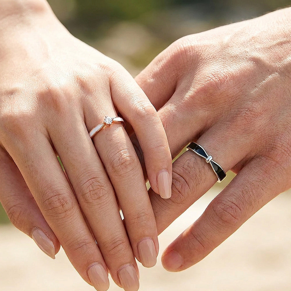 Black & White Enamel Inlay Couple Rings | Destiny