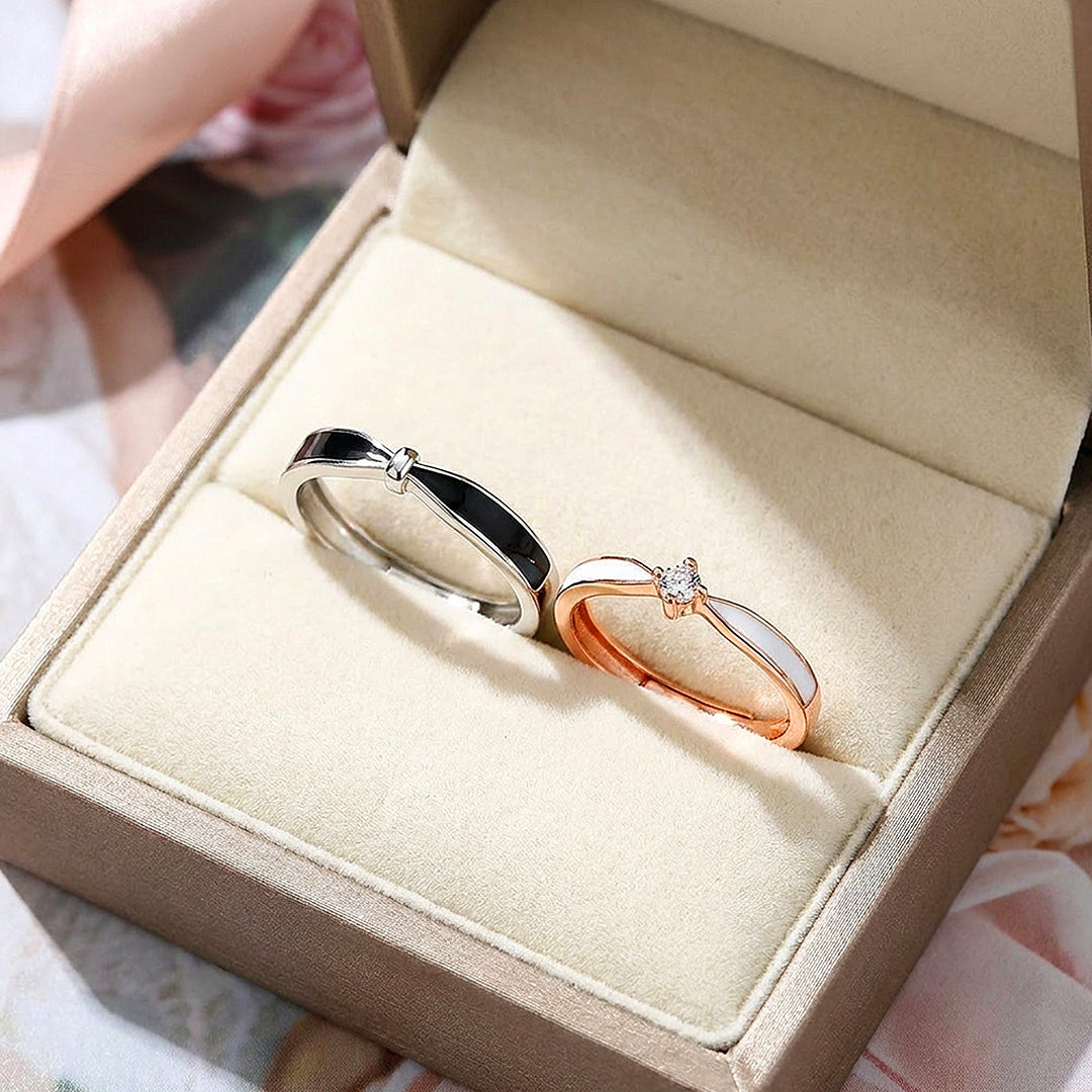 Black &amp; White Enamel Inlay Couple Rings | Destiny