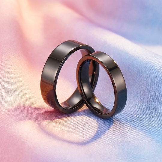 Essential Black Couple Rings | Matching Flat Black Stainless Steel Couple Rings