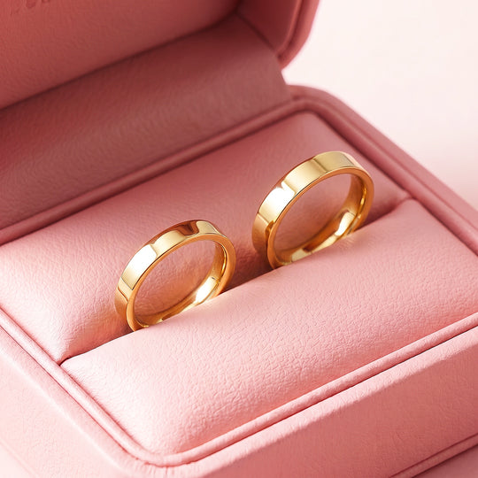 Essential Gold Couple Rings | Matching Flat Gold Stainless Steel Couple Rings
