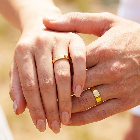 Essential Gold Couple Rings | Matching Flat Gold Stainless Steel Couple Rings