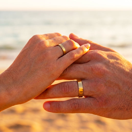 Essential Gold Couple Rings | Matching Flat Gold Stainless Steel Couple Rings