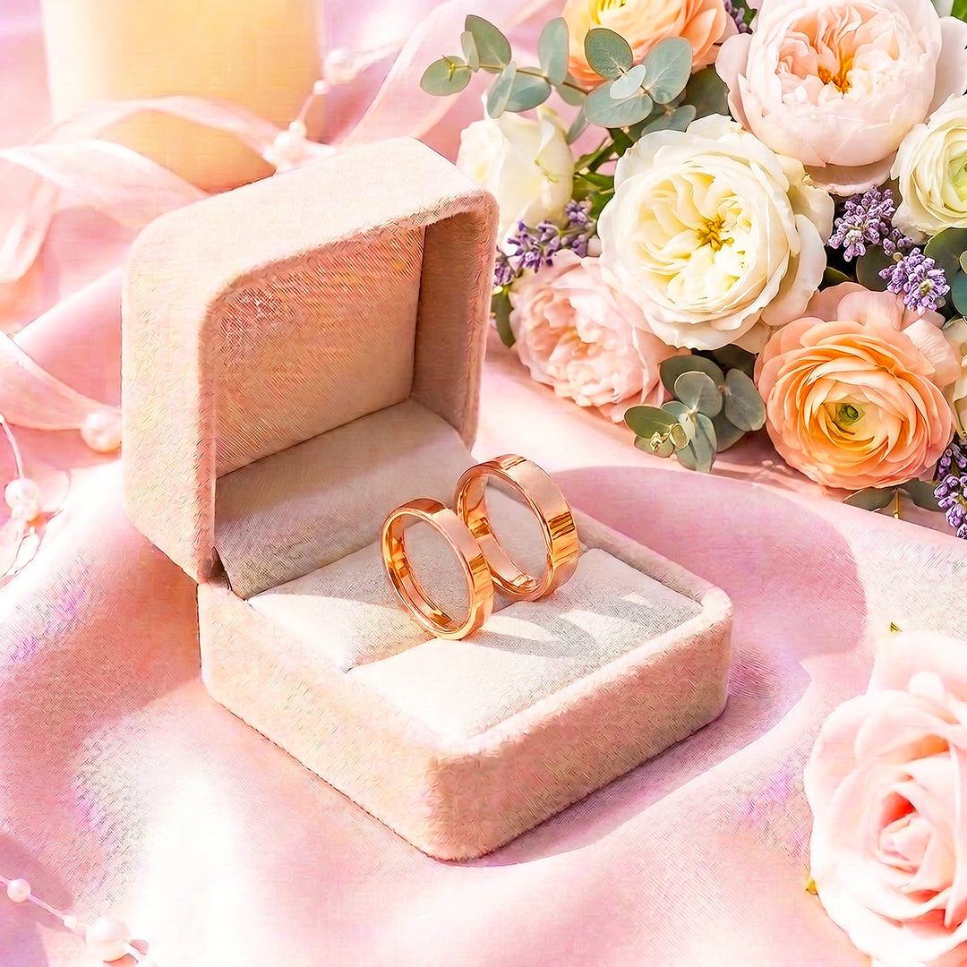 Essential Rose Gold Couple Rings | Matching Flat Rose Gold Stainless Steel Couple Rings