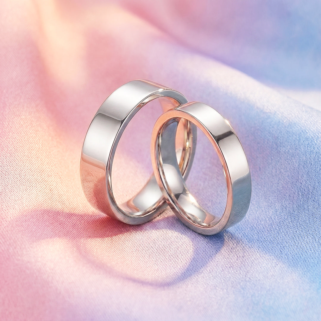 Essential Silver Couple Rings | Matching Flat Silver Stainless Steel Couple Rings
