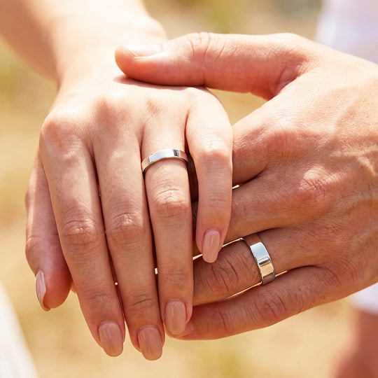 Essential Silver Couple Rings | Matching Flat Silver Stainless Steel Couple Rings