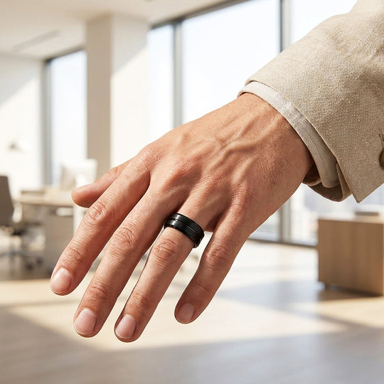 Evert | Black Brushed Center Groove Tungsten Ring | Men&