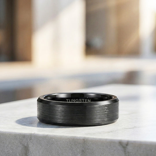 Fay | Black Brushed Bevelled Edge Tungsten Carbide | Men&