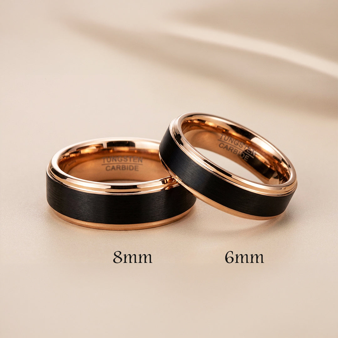 Finnick | Tungsten Couple Rings | Black &amp; Rose Gold Wedding Bands - Ring | Singapore Jewellery, Wedding Rings &amp; Gifts | Same Day Delivery | Tiara.com.sg