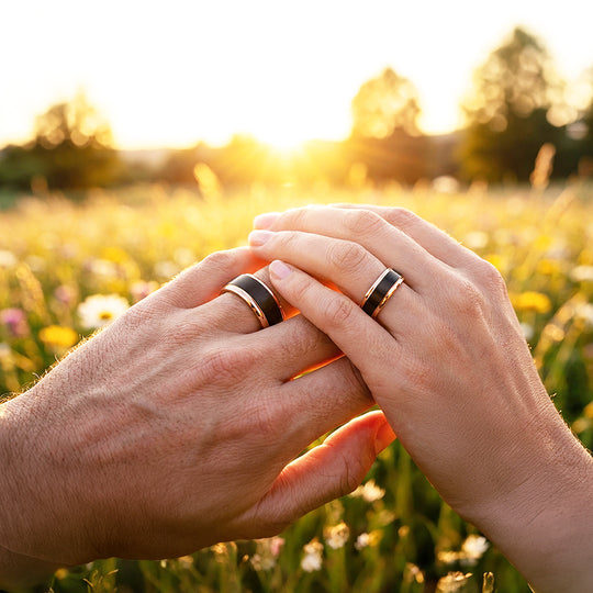 Finnick | Tungsten Couple Rings | Black &amp; Rose Gold Wedding Bands - Ring | Singapore Jewellery, Wedding Rings &amp; Gifts | Same Day Delivery | Tiara.com.sg