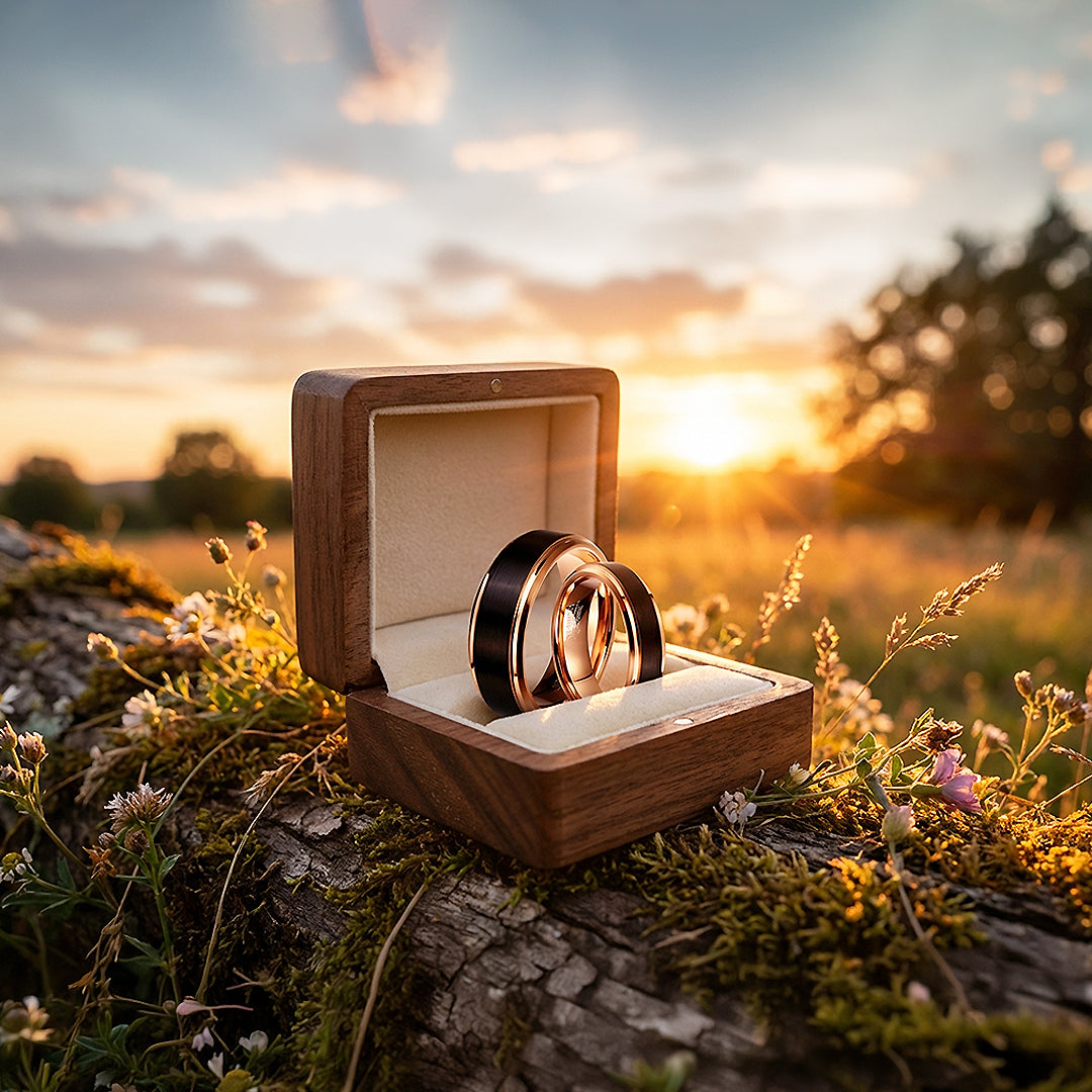 Finnick | Tungsten Couple Rings | Black &amp; Rose Gold Wedding Bands - Ring | Singapore Jewellery, Wedding Rings &amp; Gifts | Same Day Delivery | Tiara.com.sg