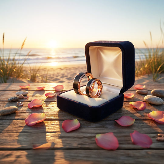 Finnick | Tungsten Couple Rings | Black &amp; Rose Gold Wedding Bands - Ring | Singapore Jewellery, Wedding Rings &amp; Gifts | Same Day Delivery | Tiara.com.sg
