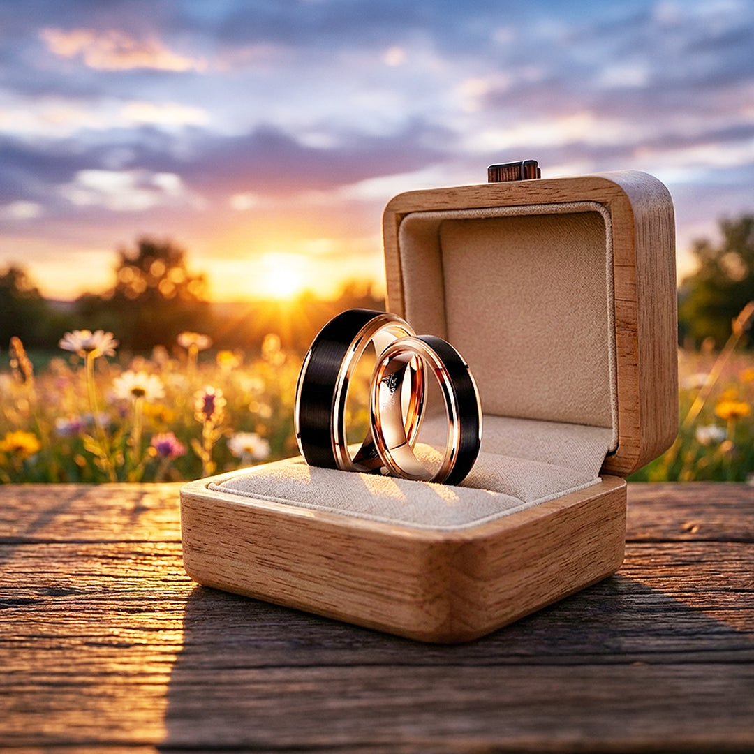 Finnick | Tungsten Couple Rings | Black &amp; Rose Gold Wedding Bands - Ring | Singapore Jewellery, Wedding Rings &amp; Gifts | Same Day Delivery | Tiara.com.sg