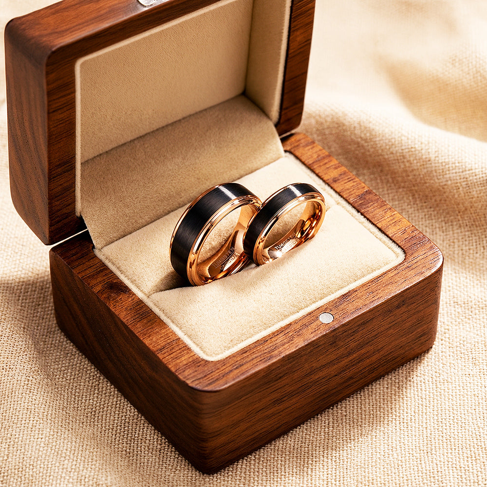 Finnick | Tungsten Couple Rings | Black & Rose Gold Wedding Bands - Ring | Singapore Jewellery, Wedding Rings & Gifts | Same Day Delivery | Tiara.com.sg
