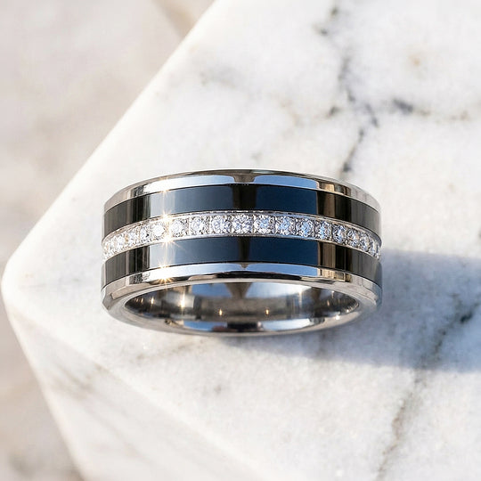 Giovanni Polished Full Eternity Black Tungsten Carbide Ring