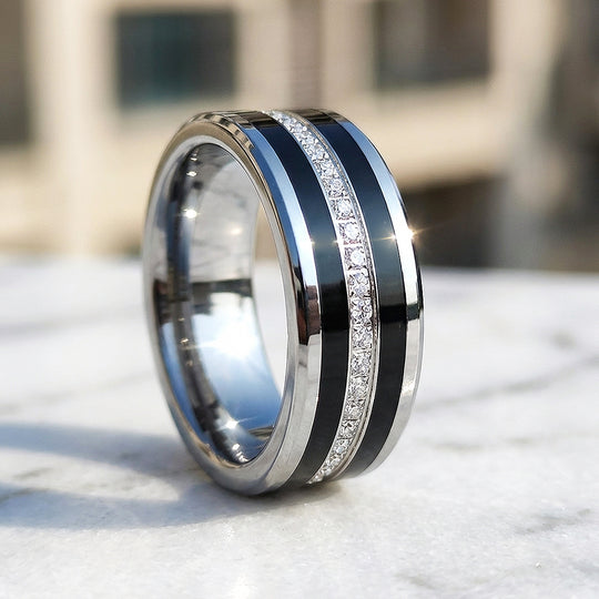 Giovanni Polished Full Eternity Black Tungsten Carbide Ring